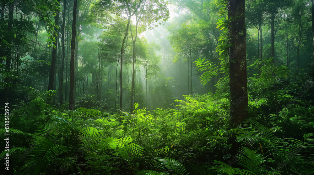 Fototapeta premium Nature's Calm: Dense Forest at Dawn