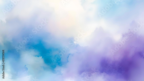 Dreamy Watercolor Sky with Cloud Formations -  A whimsical watercolor painting of a soft blue and purple sky with wispy white and lavender clouds