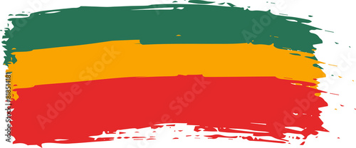 Abstract paint brush textured stripes in traditional African colors red, yellow, green. Design element for Juneteenth, Kwanzaa, Black History month. Transparent background.