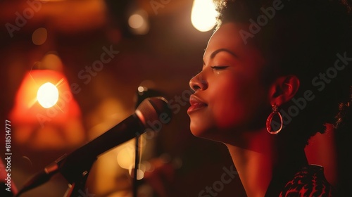 A woman singing into a microphone.