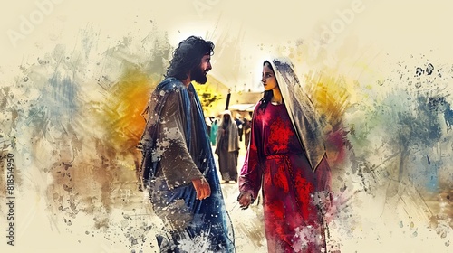 jesus meets his mother mary on the way to calvary digital watercolor biblical painting