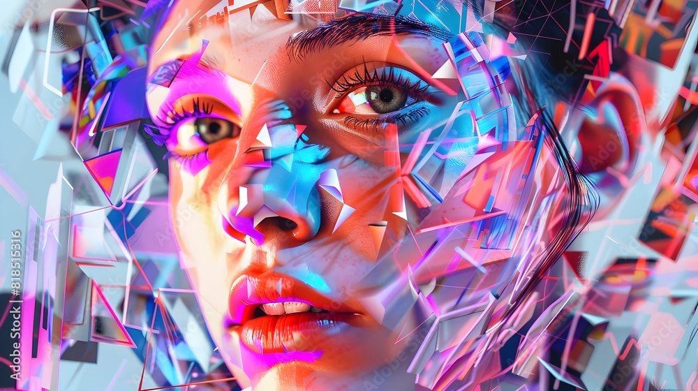 Fractured Visage:A Captivating Anamorphic Portrait of Digital Abstraction