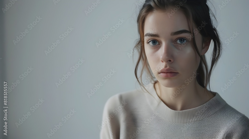 Sensitive Young Woman in Pensive Mood Captured in Elegant Monochrome Portrait Sensitive Young Woman in Pensive Mood Captured in Elegant Monochrome Portrait