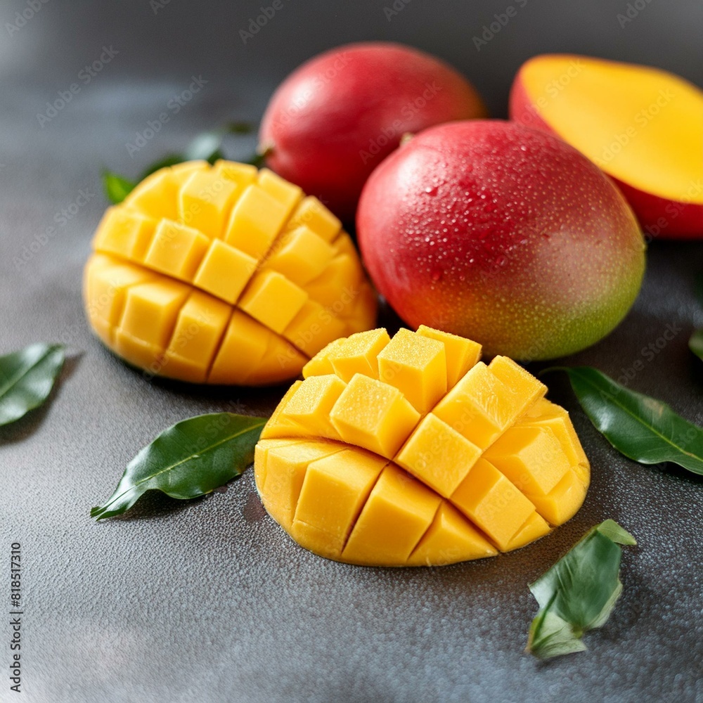 mango with leaf,food, fruit, mango, fresh, sweet, dessert, healthy, breakfast