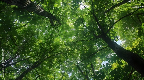 Lush Green Forest Canopy Viewed from Below in Natural Environment