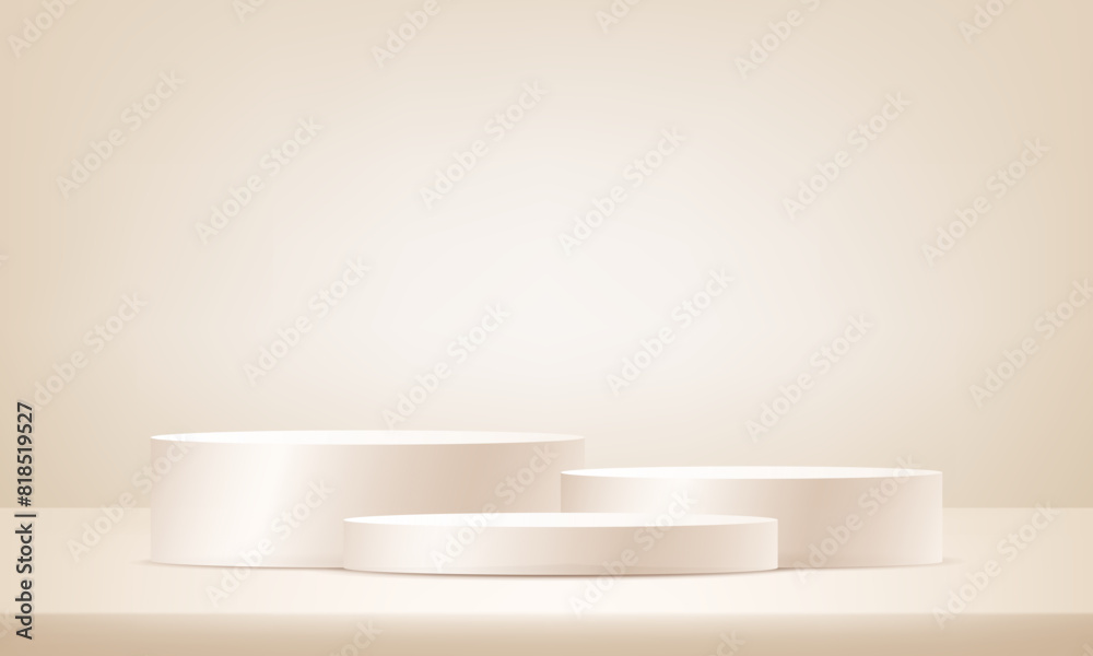 Beige studio room background. Beige background vector 3d with podium. Empty room with light effect. stand for products. Vector illustration. Beige studio room background. Beige background vector 3d with podium. Empty room with light effect. stand for products. Vector illustration.