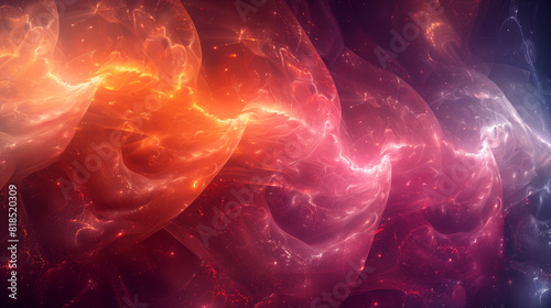 Vivid swirling nebula with glowing red and orange hues in a deep space setting. Concept of cosmic phenomena and the beauty of the universe. photo
