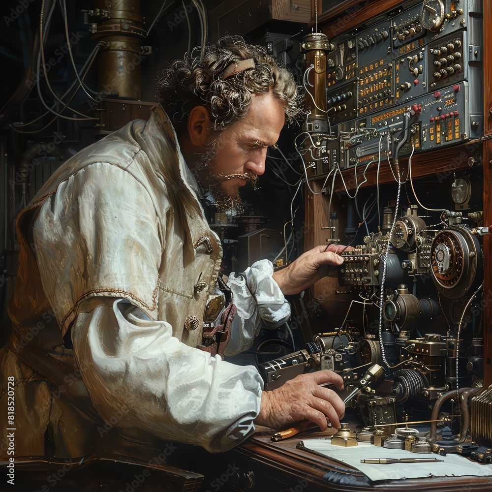 A mad scientist in his laboratory, surrounded by strange and wonderful inventions. A mad scientist in his laboratory, surrounded by strange and wonderful inventions.
