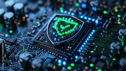Cybersecurity Shield on Electronic Circuit Board