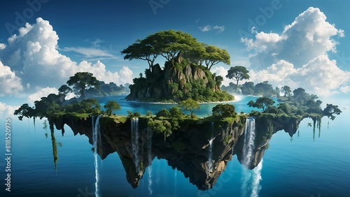 Mystical floating island with waterfalls in the sky  © Designer Khalifa