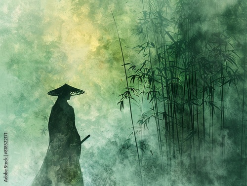 Moe shadow in a misty bamboo forest, emerald whispers , Ideogram
