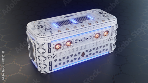 Bilde på lerret Sci Fi High Tech Crate with blue and orange illumination