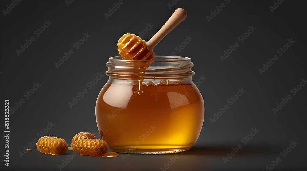 jar of honey with dipper isolated on transparent background.generative.ai jar of honey with dipper isolated on transparent background.generative.ai
