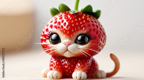 strawberry shaped like a kitten