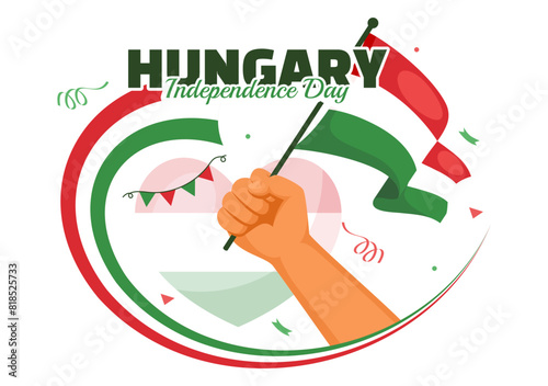 Happy Hungary Independence Day Vector Illustration featuring the Hungarian Waving Flag Background for National Holiday Flat Style Cartoon Background