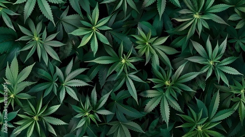 Vibrant Green Cannabis Leaves Seamless Pattern Botanical Organic Textured Background photo