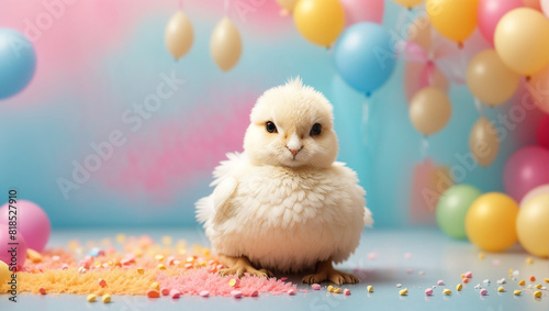 yellow chick pee on blur balloon background
