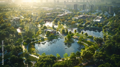 Aerial view of utopian bike path network, harmonious transit, peaceful commuting , DALL-E 2 photo