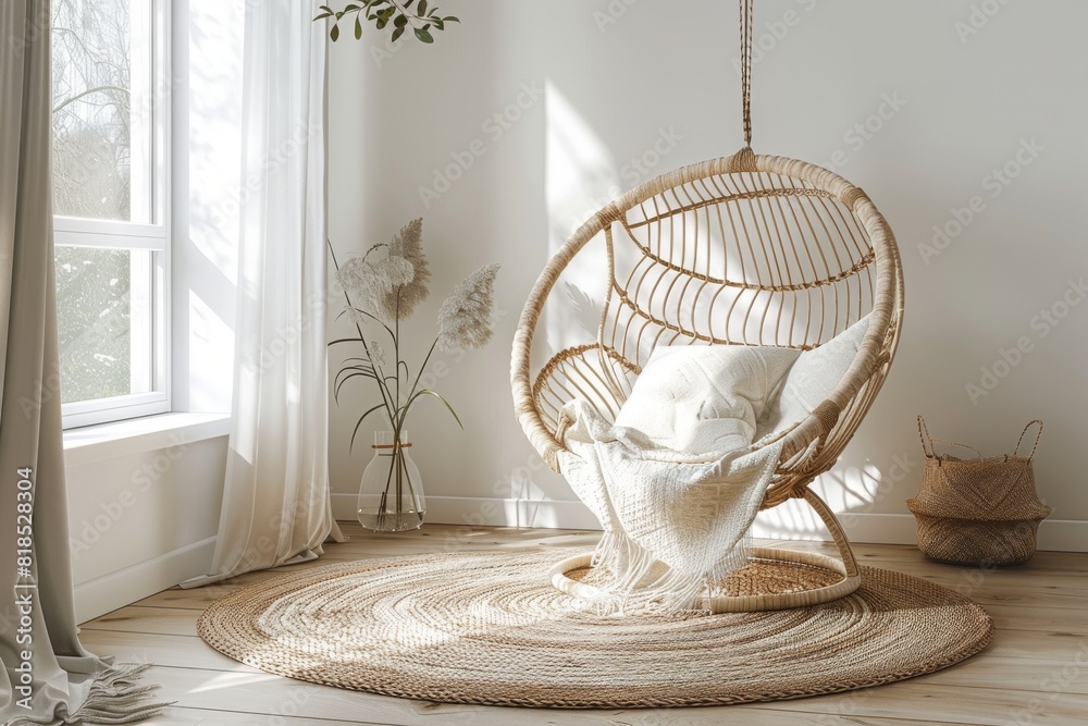 Fototapeta premium Minimalistic Boho Style Home Interior Design Front Cover Magazine Inspiration