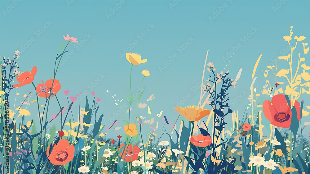 Vibrant floral illustration with colorful splashes on a light canvas