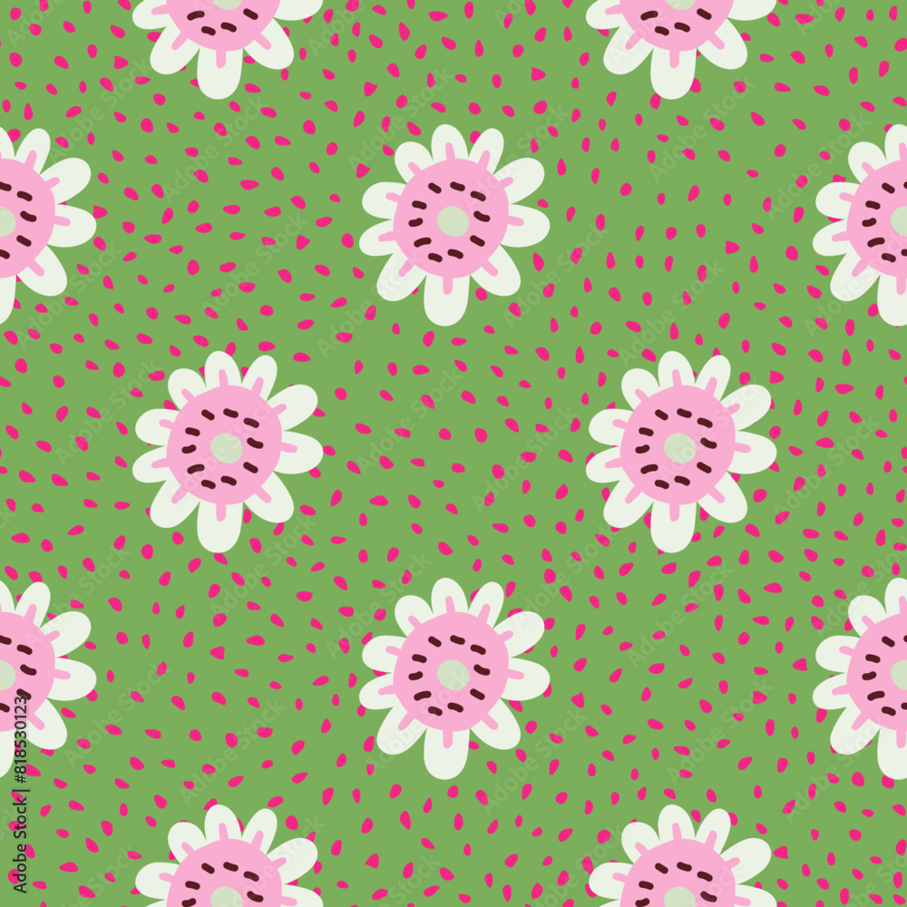 Elegant and colorful abstract flower design in a seamless pattern, ideal for fabric prints and nature-themed backdrops, capturing the essence of summer meadows.