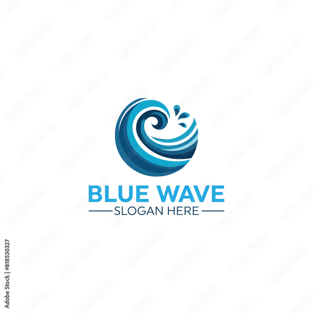 Blue sea waves, water splash, Spiral logo design .pool logo aqua logo, ocean wave abstract water logo