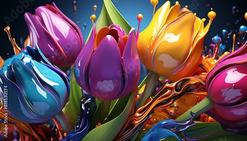 multi-colored flowers made of oil paint, splashes of paint