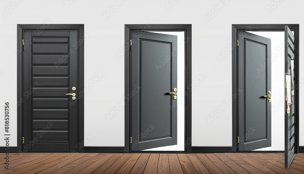 3d Open And Close House Or Office Front Door Frame Realistic Black 3d-open-and-close-house-or-office-front-door-frame-realistic-black