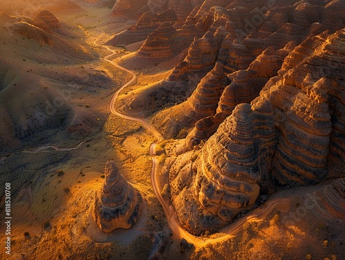 Aerial of the Bungle Bungles, beehive structures, orange hues , DALL-E 2 photo