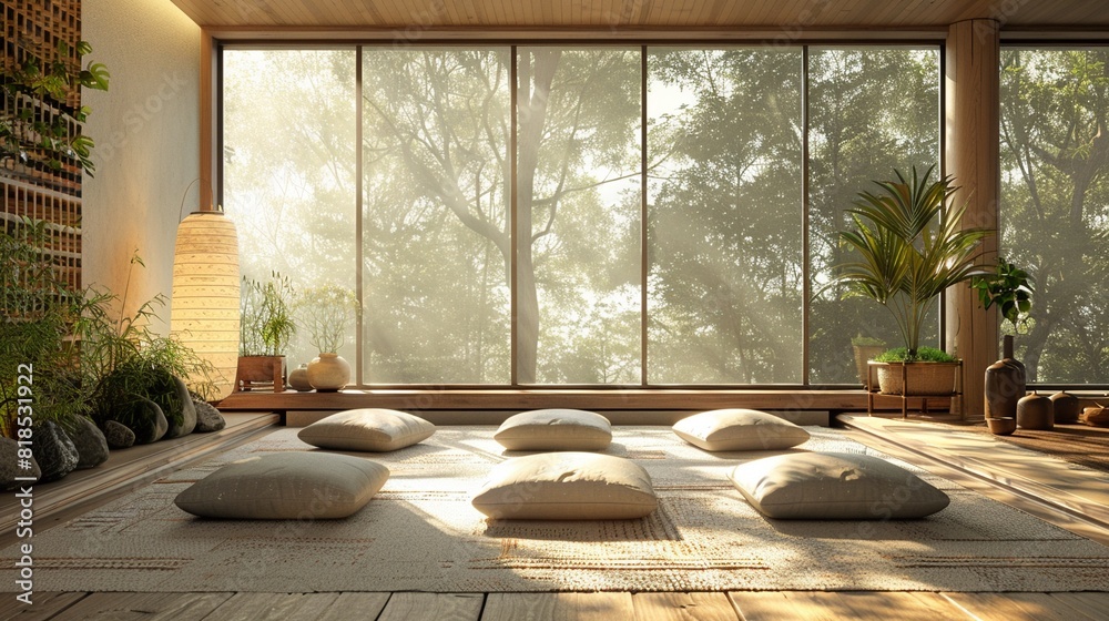 Fototapeta premium Quiet meditation room at work, soothing decor, calming, midday break , DALL-E 2