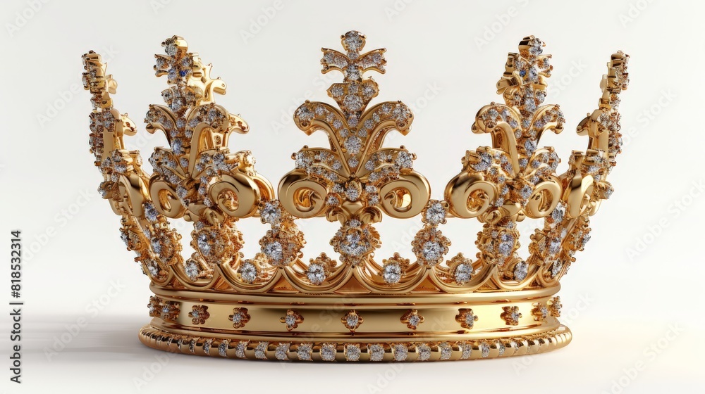Elegant Golden Crown on Gray Background, Minimalist Design with No Shadow, Front View Elegant Golden Crown on Gray Background, Minimalist Design with No Shadow, Front View