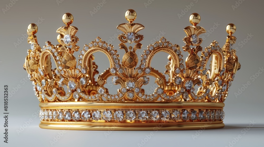 Simple and Luxurious Golden Crown on Neutral Gray Background, Front View, No Shadow Simple and Luxurious Golden Crown on Neutral Gray Background, Front View, No Shadow
