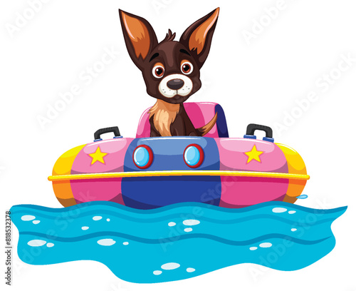 Cartoon dog enjoying a ride in a watercraft