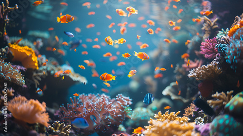 Amazing coral reef aquarium moment  Close-up of Fish and Corals in The Aquarium  Generative Ai 