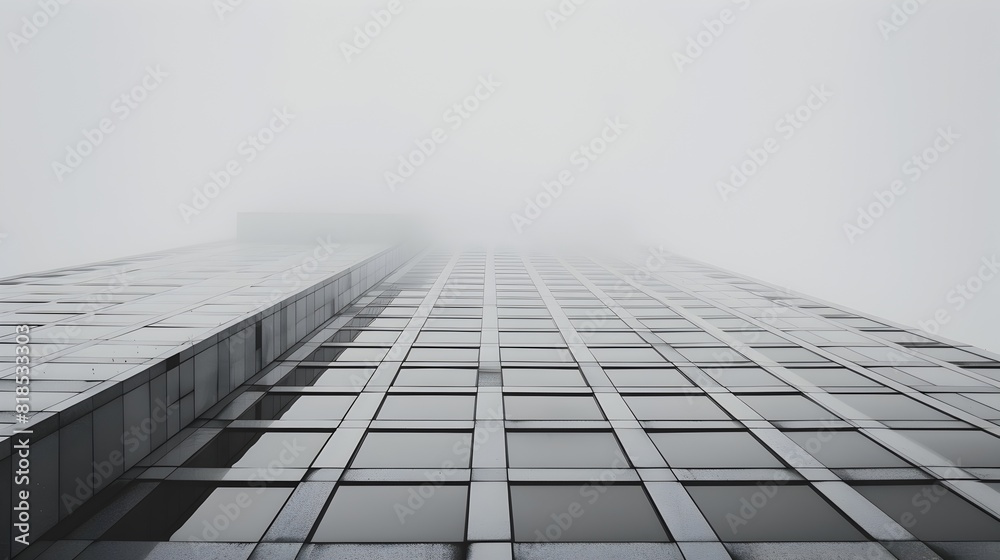 Imposing Monochrome Skyscraper Looming Through Misty Haze Imposing Monochrome Skyscraper Looming Through Misty Haze