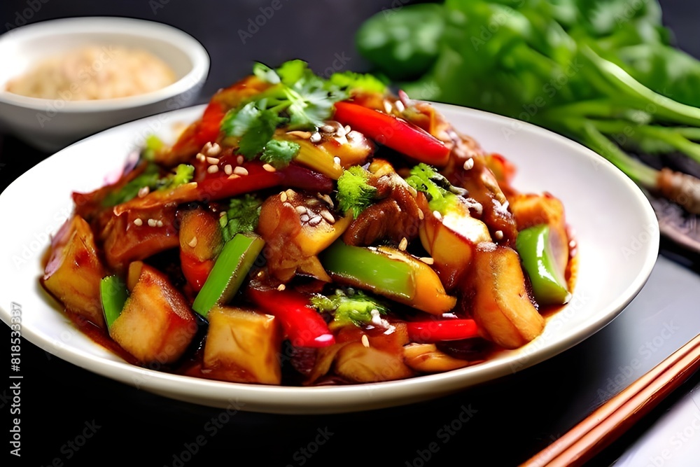 chinese food - stir fry chicken with vegetables. chinese food - stir fry chicken with vegetables.