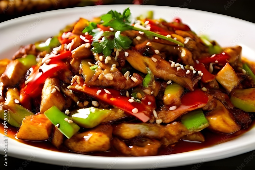chinese food - stir fry chicken with vegetables. chinese food - stir fry chicken with vegetables.
