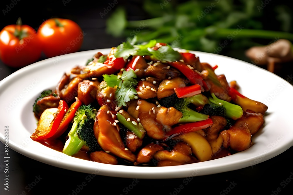 chinese food - stir fry chicken with vegetables. chinese food - stir fry chicken with vegetables.