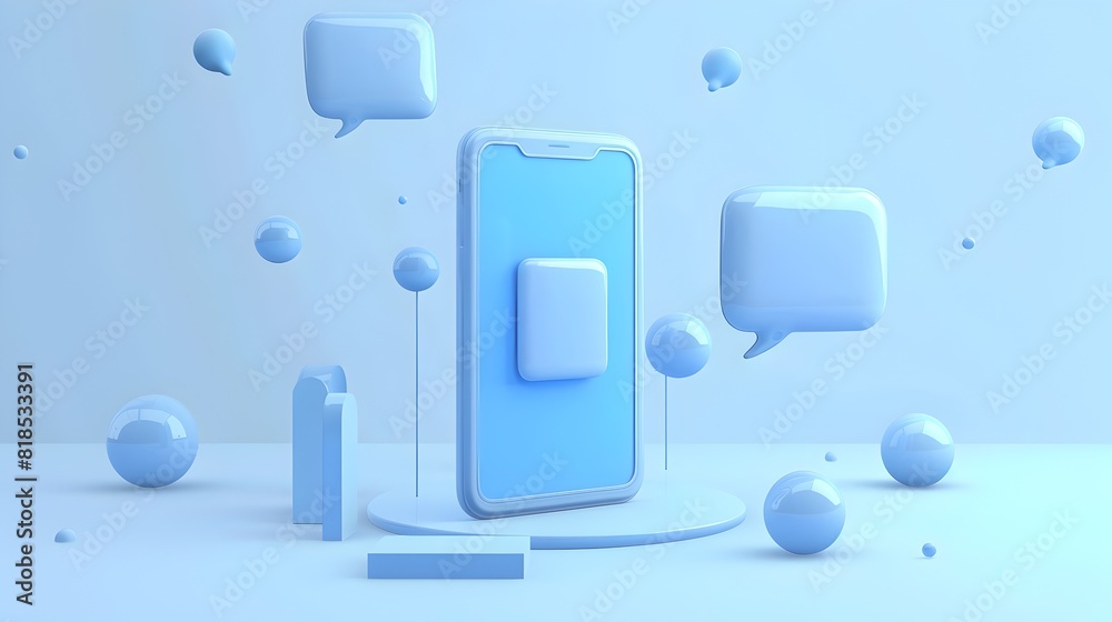 Floating Blue Pop-Up Messaging on Modern Digital Smartphone Device Floating Blue Pop-Up Messaging on Modern Digital Smartphone Device