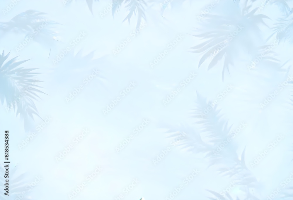 Obraz premium Palm leaf shadow on the light blue background. Palm leaves shadow mockup for product presentation