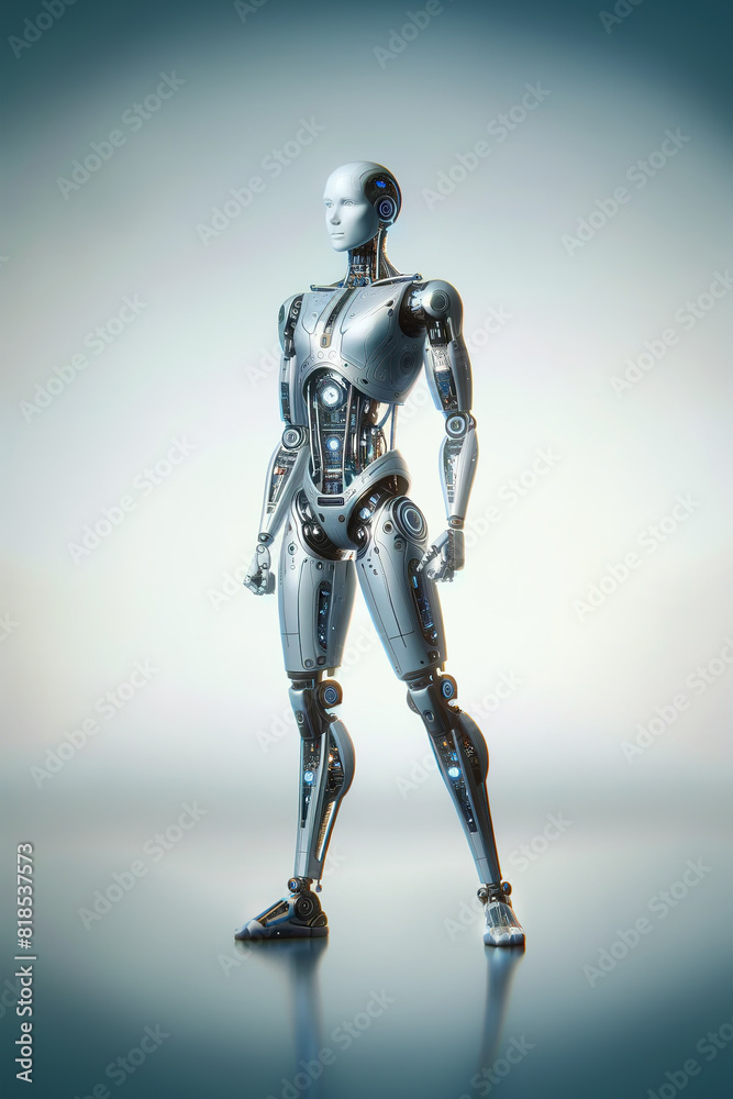 Android robot, pose 2. Robot stands straight with slightly stationed legs Android robot, pose 2. Robot stands straight with slightly stationed legs