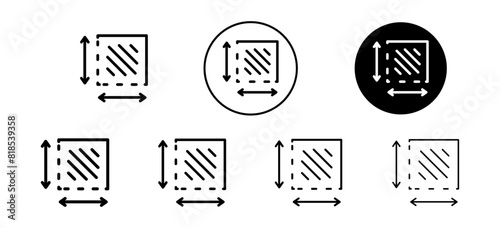 Area and dimension icon. floor length and width and height measurement symbol. square meter or acre unit in m2 measuring house plot space vector