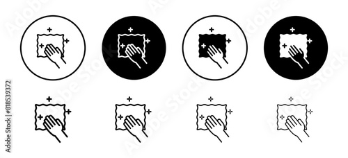 Cleaning cloth icon. hand wet wipe to clean or wash glass or household item symbol. surface housekeeping polish rag vector