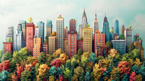 Minimalist City Scene  Illustration of a modern city landscape