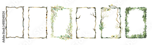 Set collection of frame border floral tree branches form rectangle shape. Rustic arch hand drawn watercolor design resources elements photo