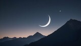 A mountain silhouette with a crescent moon hanging upscaled_8