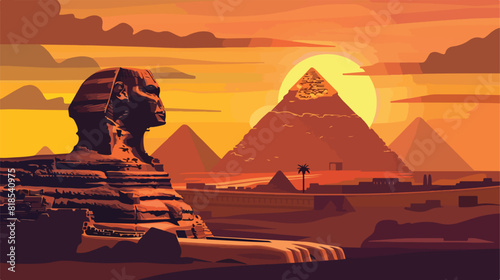 Beautiful Egypt desert landscape with silhouettes of