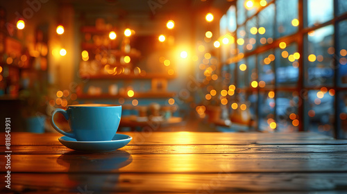 The bustling energy of a coffee shop or cafe restaurant with abstract bokeh light background 