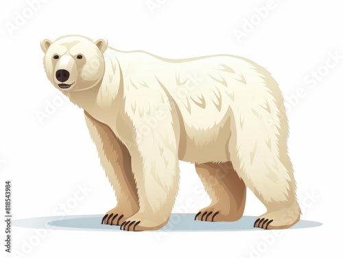 Polar bear isolated on white background flat design Arctic theme 3D render black and white