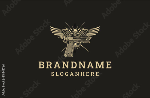 Gun wings logo style icon design template flat vector